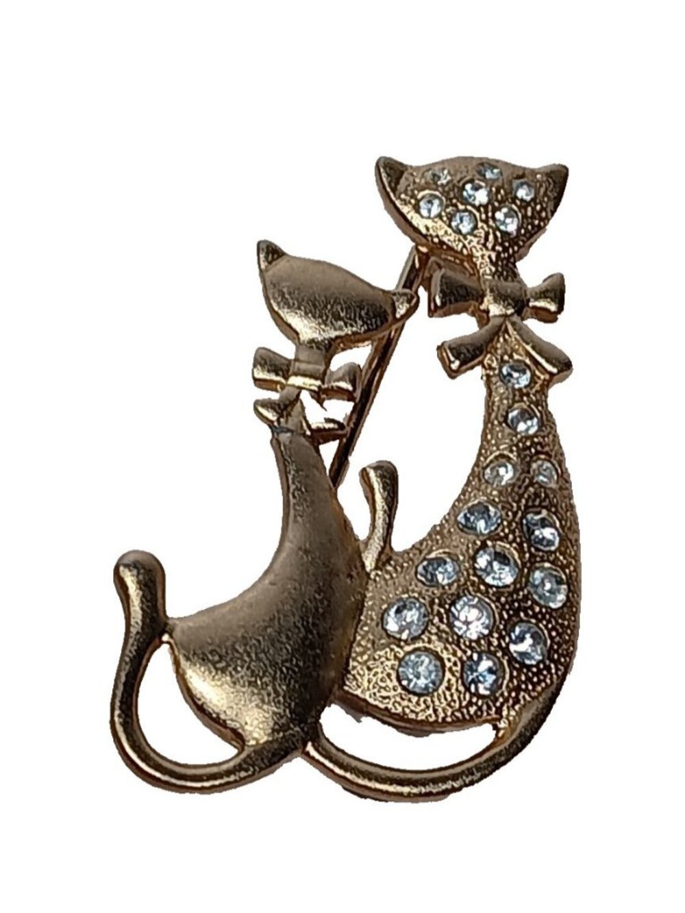 Swarovski Signed Side by Side Cats Brooch Gold Tone 1.5"